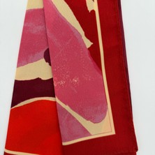 Mare Accessories Kırmızı Fuşya Soyut Çiçek Desenli Ipeksi Fular (50X50 Cm)