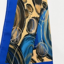 Mare Accessories Mavi Kahverengi Soyut Desenli Ipek Etkili Fular (50X50 Cm)