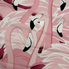 Mare Accessories Pembe Flamingo Desenli Ipek Saten Fular (50X50)