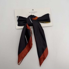 Mare Accessories Siyah - Turuncu Desenli Ipek Saten Fular 70X70