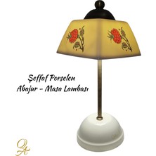 Qtahya Art Abajur-Masa ve Gece Lambası-Dekoratif-Şeffaf Porselen-El Yapımı-Porselen Şapkalı-Krem Gövde