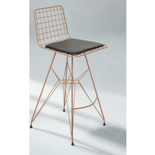 Eşyala. Çelik Bar Taburesi Sırt Dayamalı Minderli Yüksek Boy Bakır(41x40x90 cm)