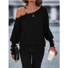 Giyimodam Kadın Uzun Kollu Tek Omuzdan Açık Askı Detaylı Waffle Bluz