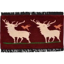 Kilim Antik El Dokuma Geyikli Kuşlu Yün Tülü Duvar Halısı 0661 - Yeni - Çok Renkli