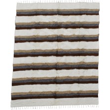 Kilim Antik El Dokuma Çizgili Çift Kişilik Tiftik Yün Siirt Battaniyesi Kilim 0733 - Yeni - Çok Renkli