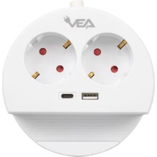 Olinea Ve- G1102C 2'li Usb+ Type-C Girişli Anahtarlı 1.5 Metre Grup Priz