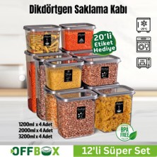 Offbox Dikdörtgen Bakliyat Baharat Gıda Saklama Kabı - 3 Çeşit - 12 Adet