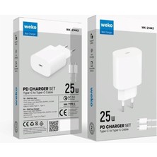 Olinea Weko WK-27878 NOTE10 Beyaz 25 Watt Şarj Başlık Adaptörü + Type-C To Type-C Kablo