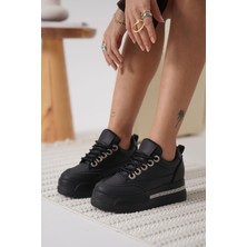 Mevese Ecila Kadın Siyah Tabanlı Siyah Gizli Topuklu Sneaker