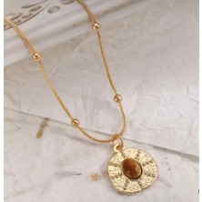 Huma Butik Takı Aksesuar Vintage Desenli Yuvarlak Madalyon Bijuteri Kolye