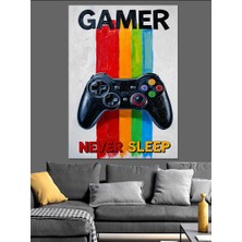 Tablomega Oyun Konsolu Gamer Yazısı Dekoratif Kanvas - Mdf Ahşap Tablo