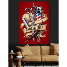 Tablomega Berber Dükkanı Vintage Logo Dekoratif Kanvas - Mdf Ahşap Tablo