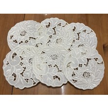 Alışveriş Kapısı 6 Adet Delik Işi Sarma Nakışlı Keten Leke Tutmaz 6lı Kokteyl Kahve Sunum Peçetesi