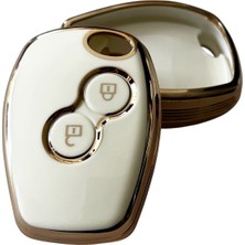 Kasey Renault Clio 3 Dacia Logan Duster Sandero Uyumlu Kumanda Anahtar Kılıfı Oto Anahtarlık Beyaz Gold