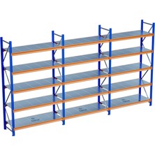 Raffar 5 Katlı 3li Bitişik Endüstriyel Depo Raf Sistemi – Hafif Yük Rafı - 80-540-300