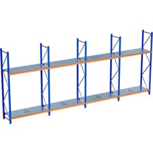 Raffar 2 Katlı 4li Bitişik Endüstriyel Depo Raf Sistemi – Hafif Yük Rafı - 60-480-300