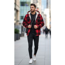 Modacix Kırmızı Ekose Şapkalı, Cepli Oduncu Erkek Gömlek