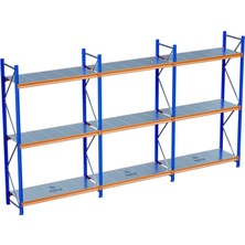 Raffar 3 Katlı 3li Bitişik Endüstriyel Depo Raf Sistemi – Hafif Yük Rafı - 40-540-200