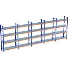 Raffar 4 Katlı 5li Bitişik Endüstriyel Depo Raf Sistemi – Hafif Yük Rafı - 80-450-300