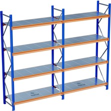 Raffar 4 Katlı 2li Bitişik Endüstriyel Depo Raf Sistemi – Hafif Yük Rafı - 60-360-200