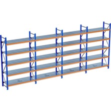 Raffar 5 Katlı 4li Bitişik Endüstriyel Depo Raf Sistemi – Hafif Yük Rafı - 60-360-300