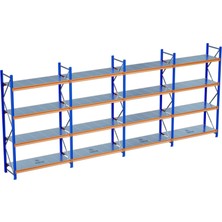 Raffar 4 Katlı 4li Bitişik Endüstriyel Depo Raf Sistemi – Hafif Yük Rafı 80-720-200