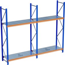 Raffar 2 Katlı 2li Bitişik Endüstriyel Depo Raf Sistemi – Hafif Yük Rafı - 60-360-250