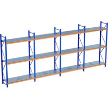 Raffar 3 Katlı 4li Bitişik Endüstriyel Depo Raf Sistemi – Hafif Yük Rafı - 40-600-300