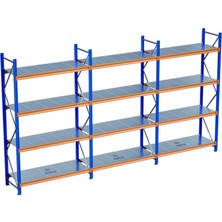 Raffar 4 Katlı 3li Bitişik Endüstriyel Depo Raf Sistemi – Hafif Yük Rafı - 60-540-300