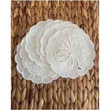 Alışveriş Kapısı 6 Adet Delik Işi Sarma Nakışlı Keten Leke Tutmaz 6lı Kokteyl Kahve Sunum Peçetesi