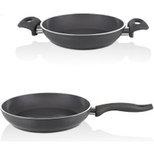 Falez 30 cm Seramik Tava ve 20 cm Sahan Seti Füme Renk