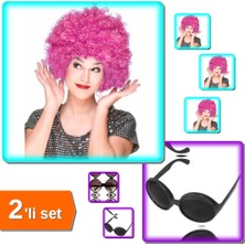 Hereveoyuncak Fuşya Kıvırcık Afro Bonus Peruk + 80 Li Yıllar Siyah Nostalji Yeşilçam Gözlük - 2li Set L8D1Q9