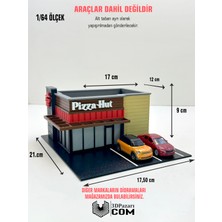 3dpazarıcom 3D Baskı 1/64 Ölçekli Pizza Hut Bina Tasarımlı Diorama Araç Sergileme Garajı