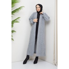 Pamuk Butik Kadın Kiraz Desenli Tam Boy Triko Hırka Gri -PMK256