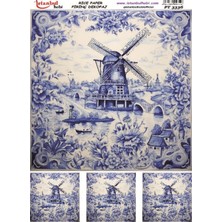 E Hobici Pirinç Dekopaj Kağıdı 30X42CM PT-3336 Mavi Çiçek Yel Değirmeni