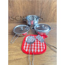 Scntoys Oyuncak Tencere Tava Seti Metal Tencere Tava Yemek Pişirmeoyuncak Evcilik Mutfak Seti 8 Parça
