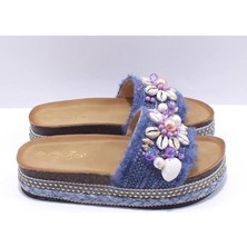 Bags Shoes Guja 25y170-2 Kadın Deniz Kabuğu Taşlı Mantar Taban Premium Terlik