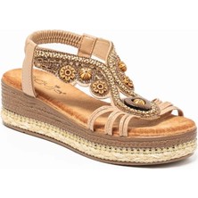 Bags Shoes Guja 25Y171 36/41 Kadın Dolgu Jüt Taban Taşlı Sandalet, Dar Kalıp 1 Numara Büyük Tercih Ediniz