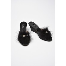 Miss Ayza Gc 170 Hediyelik ve Çeyizlik Taş ve Tüy Detaylı Yüksek Feta Kadın Terlik