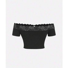 İsra Ayyıldız Moonstar Collection Coquette Lolita Madonna Yaka Kısa Kollu Dantelli Kurdeleli Gotic Bluz