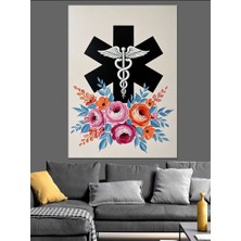 Artmeg Çiçekli Tİp Sembolü Deseni Dekoratif Kanvas - Mdf Ahşap Tablo