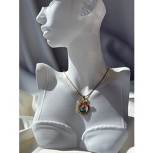 NB Steelora Çelik Gold Renk Mix Renk Çiçek Işlemeli Zirkon Taşlı Kadın Kolye