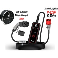 Bemis Pro Mobile Elektrikli Araç Taşınabilir Şarj Cihazı - 11KW - 22KW - 10 Metre - Çanta ve Monofaze Dönüştürücü Hediye