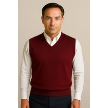 BURSPA Kışlık V Yaka Düz Ince Yün Bordo Baba Süveter