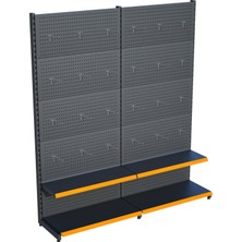 Raffar Antrasit Renk 2 Katlı Kancalı Hırdavat Raf Sistemi | Market Rafı | Yükseklik H220 CM| - Turuncu-120 CM
