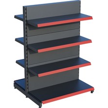 Raffar Antrasit Renk 4 Katlı Çiftli Orta Reyon | Market Rafı | Yükseklik H140 CM| - Kırmızı-60 CM