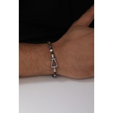 Ayno Erkek Doğaltaş Detaylı Çelik Kapama Bileklik