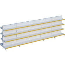 Raffar Beyaz Renk 4 Katlı Çiftli Orta Reyon | Market Rafı | Yükseklik H140 CM| - Sarı-450 CM