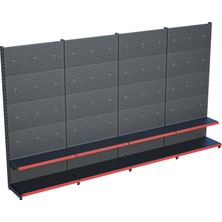 Raffar Antrasit Renk 2 Katlı Kancalı Hırdavat Raf Sistemi | Market Rafı | Yükseklik H220 CM| - Turuncu-300 CM