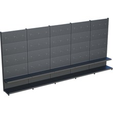 Raffar Antrasit Renk 2 Katlı Kancalı Hırdavat Raf Sistemi | Market Rafı | Yükseklik H220 CM| - Siyah-375 CM